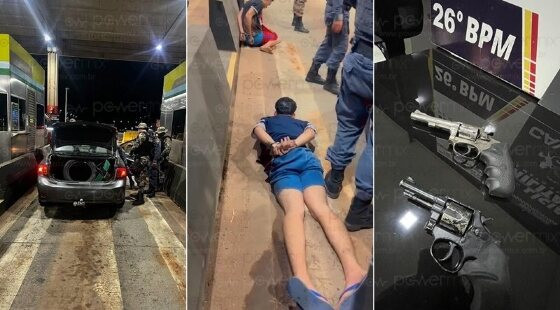 Policiais do 26º BPM e da Cavalaria de Nova Mutum interceptam veículo e prendem dupla suspeita de roubar posto de combustível na Capital