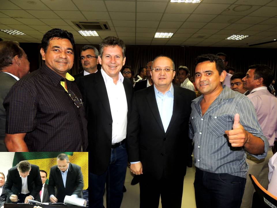 Ex-vereador Odenir; Prefeito de Cuiabá Mauro Mendes; Governador Pedro Taques e o Vereador Enezio